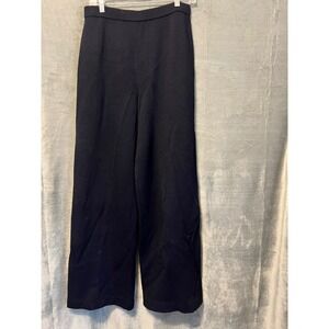 St John Basics Santana Knit Pants Sz 10 Navy Wide Leg Pull On Trouser Smll Hold